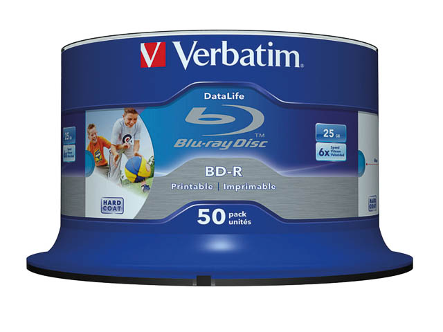VERBATIM BD-R 25GB 6X (50Stk) CB WORM CAKE BOX INKJET PRINTABLE - 43812