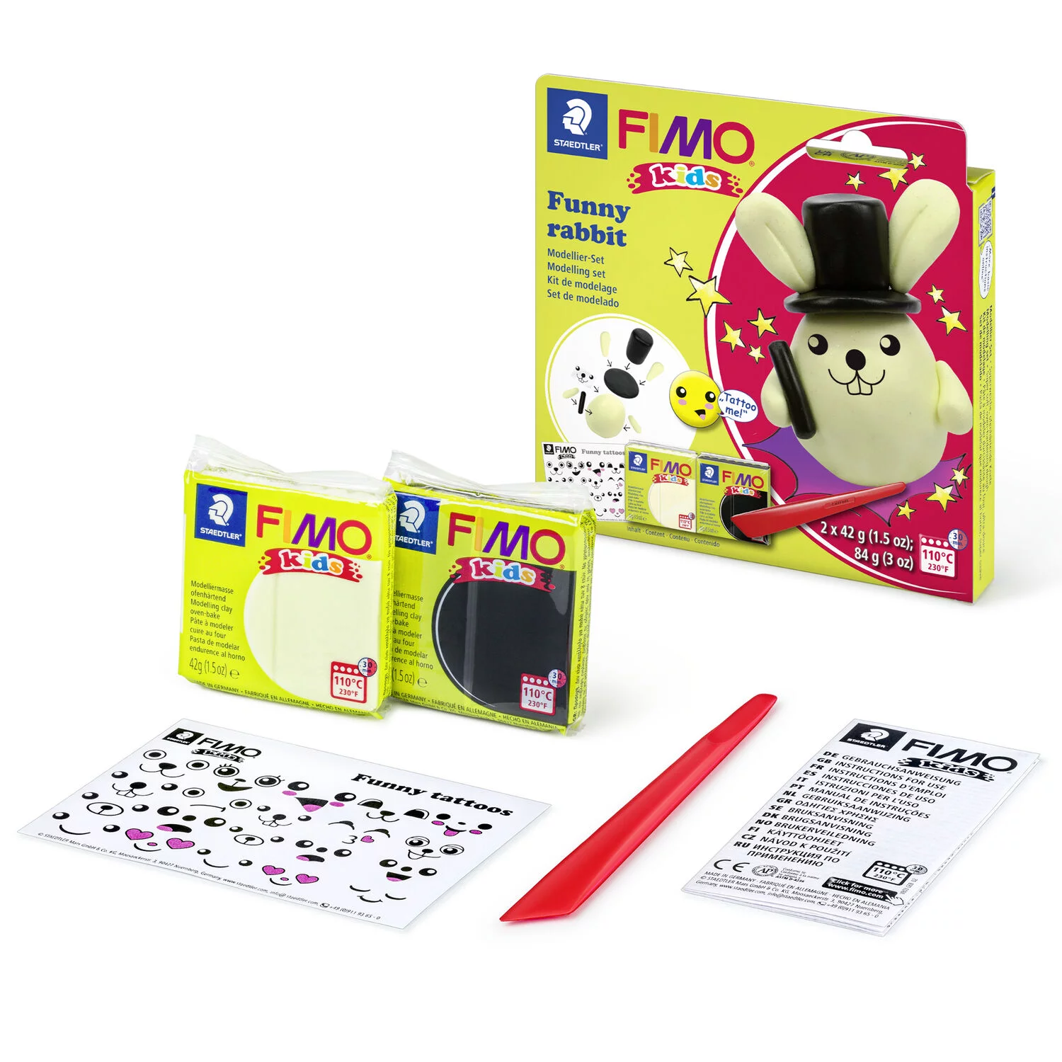 STAEDTLER 8035 20 - Fimo kids Set FUNNY Rabbit / Hase - ofenhärtende Modelliermasse, 2x42g