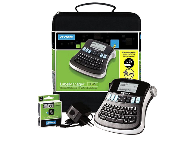 DYMO LabelManager 210D Beschriftungsgerät im Koffer | QWERTZ Tastatur & großem Grafikdisplay | für D1 Etiketten in 6, 9, und 12mm Breite - S0964070