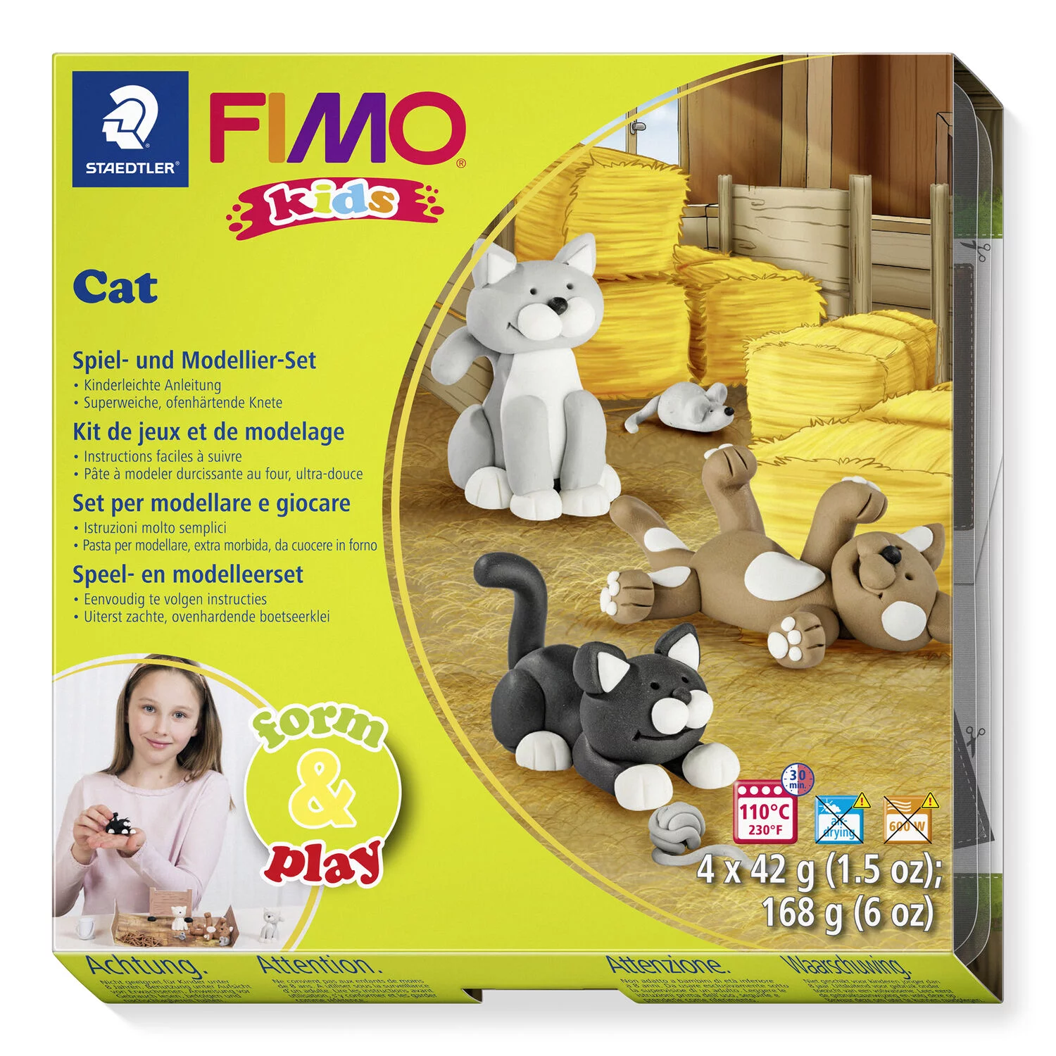 STAEDTLER 8034 16 LYST - Fimo kids Set Cat / Katzen - ofenhärtende Modelliermasse, 4x42g
