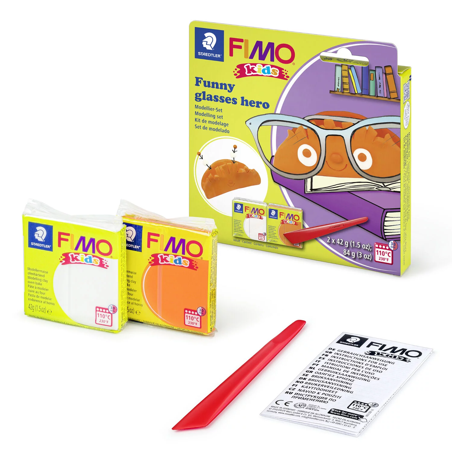 STAEDTLER 8035 22 - Fimo kids Set FUNNY Glasses Hero - ofenhärtende Modelliermasse, 2x42g