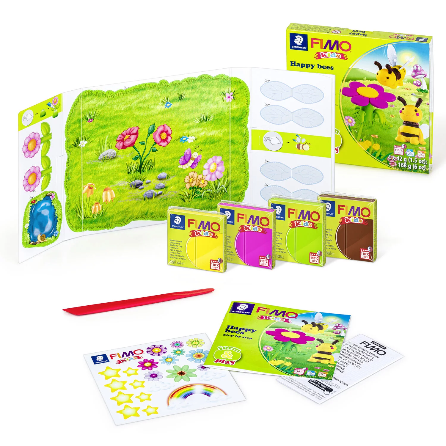 STAEDTLER 8034 27 LY - Fimo kids Set Happy bees - ofenhärtende Modelliermasse, 4x42g