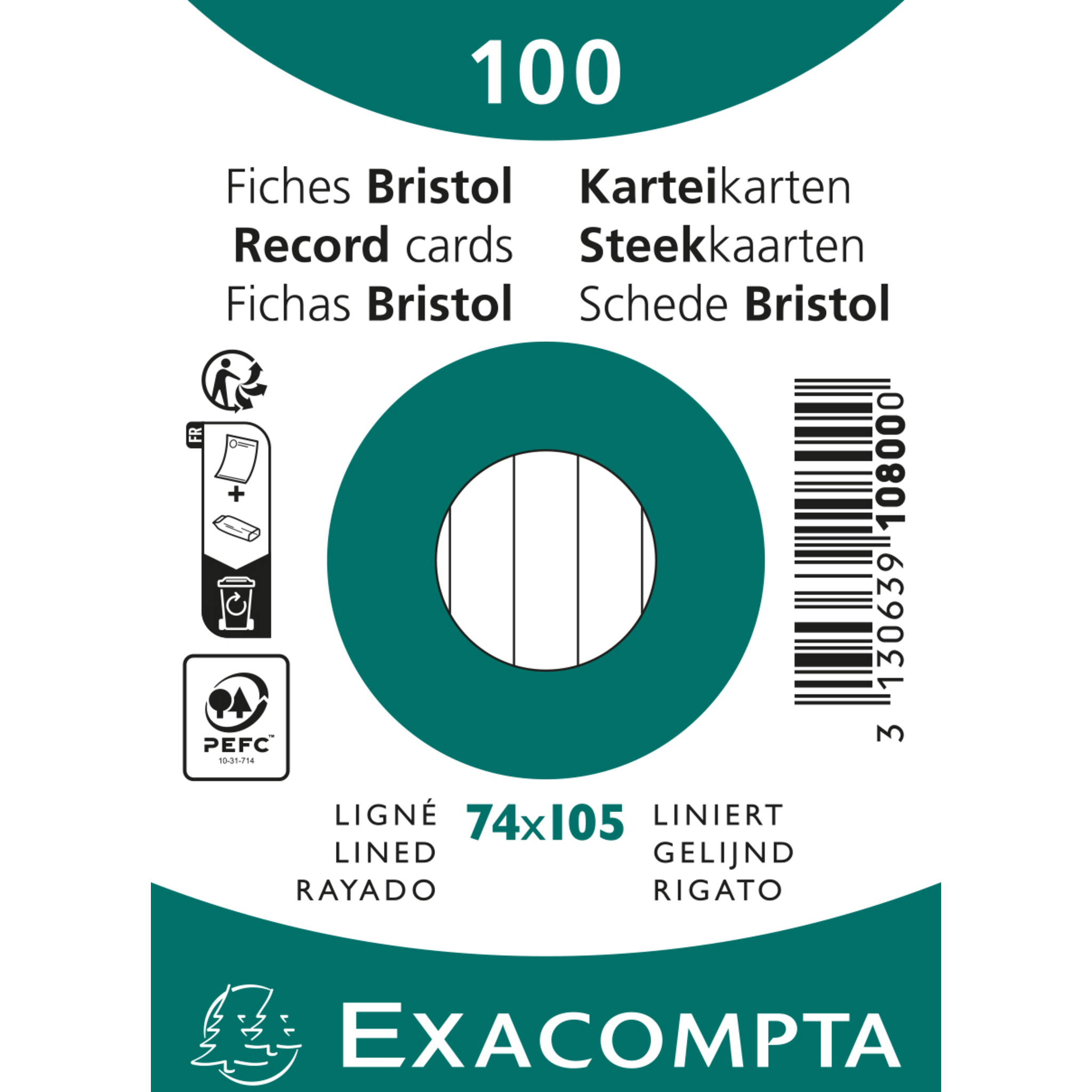 EXACOMPTA Karteikarten A7 liniert, 100 Stück eingeschweißt - Weiß