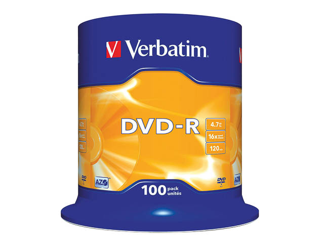 VERBATIM DVD-R 4.7GB 16X (100Stk) CB CAKE BOX MATT SILBER - 43549