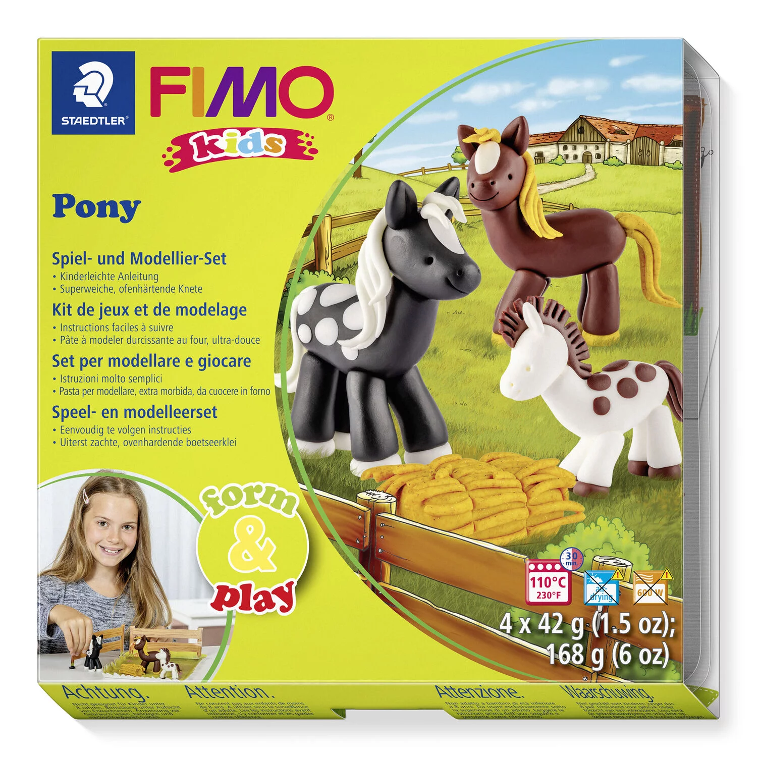 STAEDTLER 8034 08 LY - Fimo kids Set Pony - ofenhärtende Modelliermasse, 4x42g