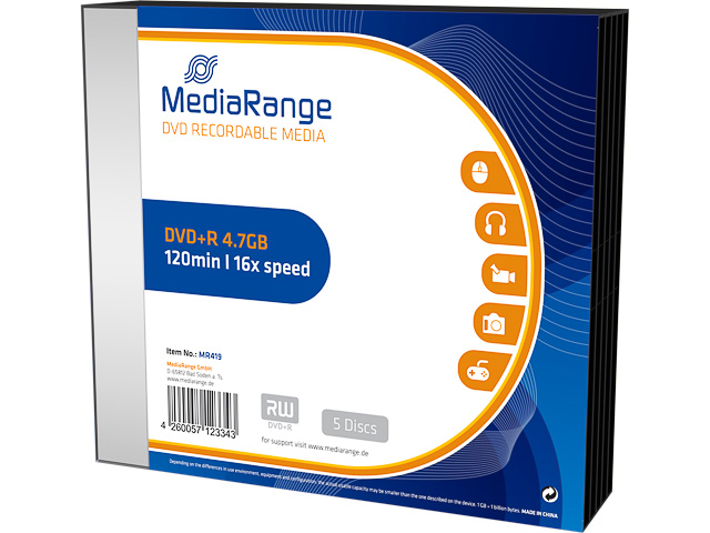 MEDIARANGE DVD+R 4.7GB 16X (5Stk) SC SLIM CASE - MR419