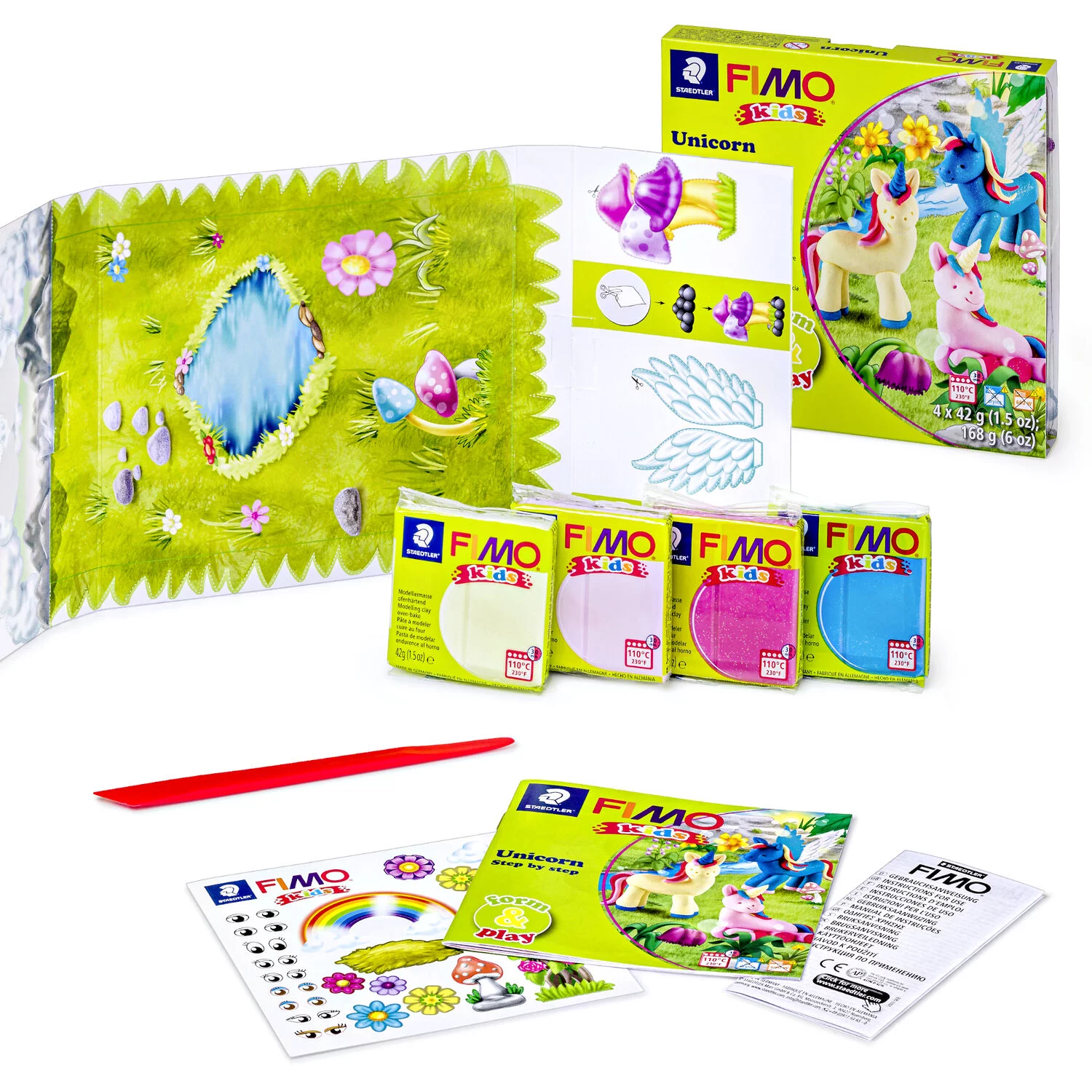 STAEDTLER 8034 19 LYST - Fimo kids Set Unicorn / Einhorn - ofenhärtende Modelliermasse, 4x42g