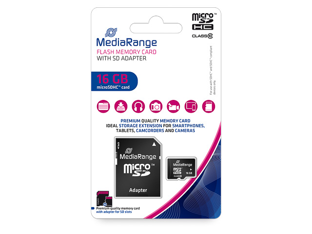 MEDIARANGE MICRO SDHC KARTE 16GB KLASSE 10 MIT ADAPTER - MR958