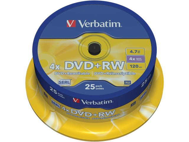 VERBATIM DVD+RW 4.7GB 4X (25Stk) SP SPINDEL KRATZFEST - 43489