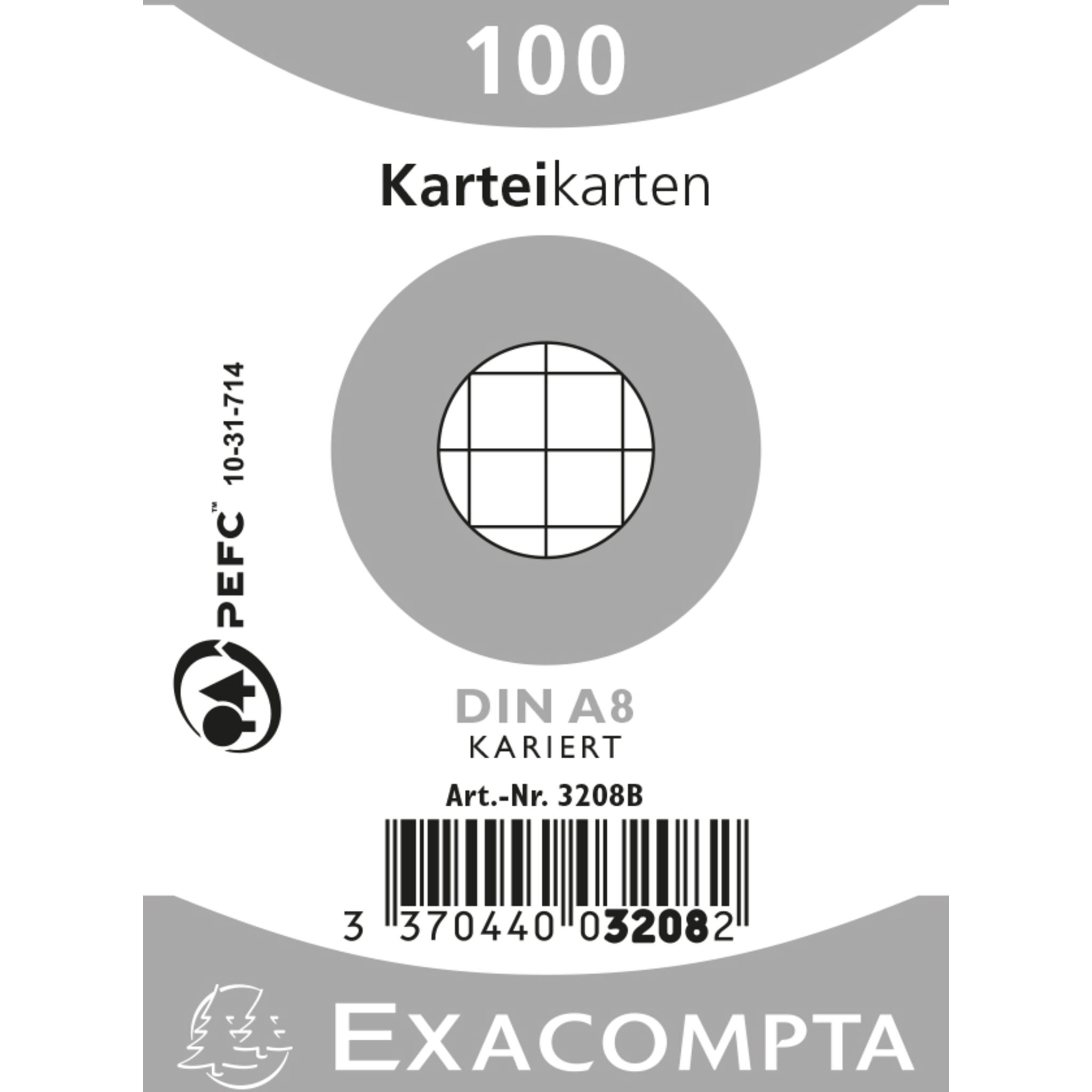 EXACOMPTA Karteikarten A8 kariert, 100 Stück eingeschweißt - Weiß