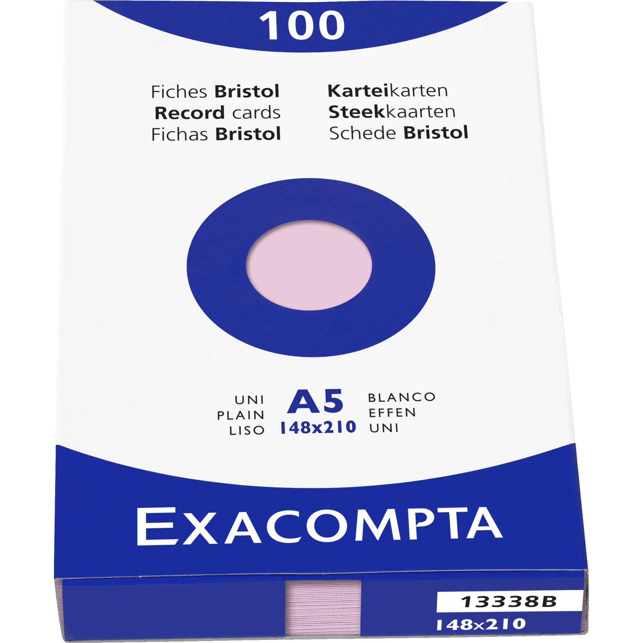 EXACOMPTA Karteikarten A5 blanko, 148x210mm, Faltschachtel mit 100 Stück - Pink