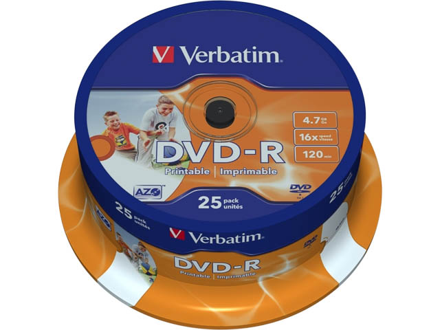 VERBATIM DVD-R 4.7GB 16X IW (25Stk) SP SPINDEL INKJET PRINTABLE - 43538