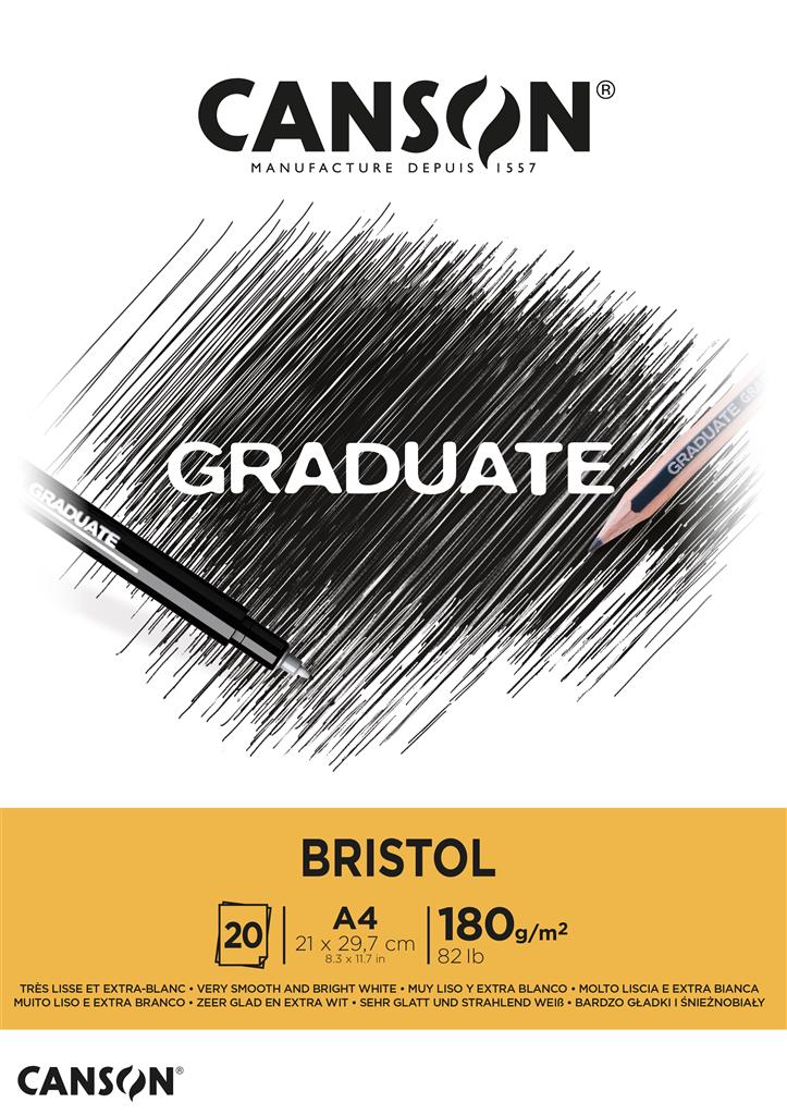 CANSON Graduate Bristol Block (glatte Oberfläche), DIN A4, 20 Blatt, 180 g/m², weiß