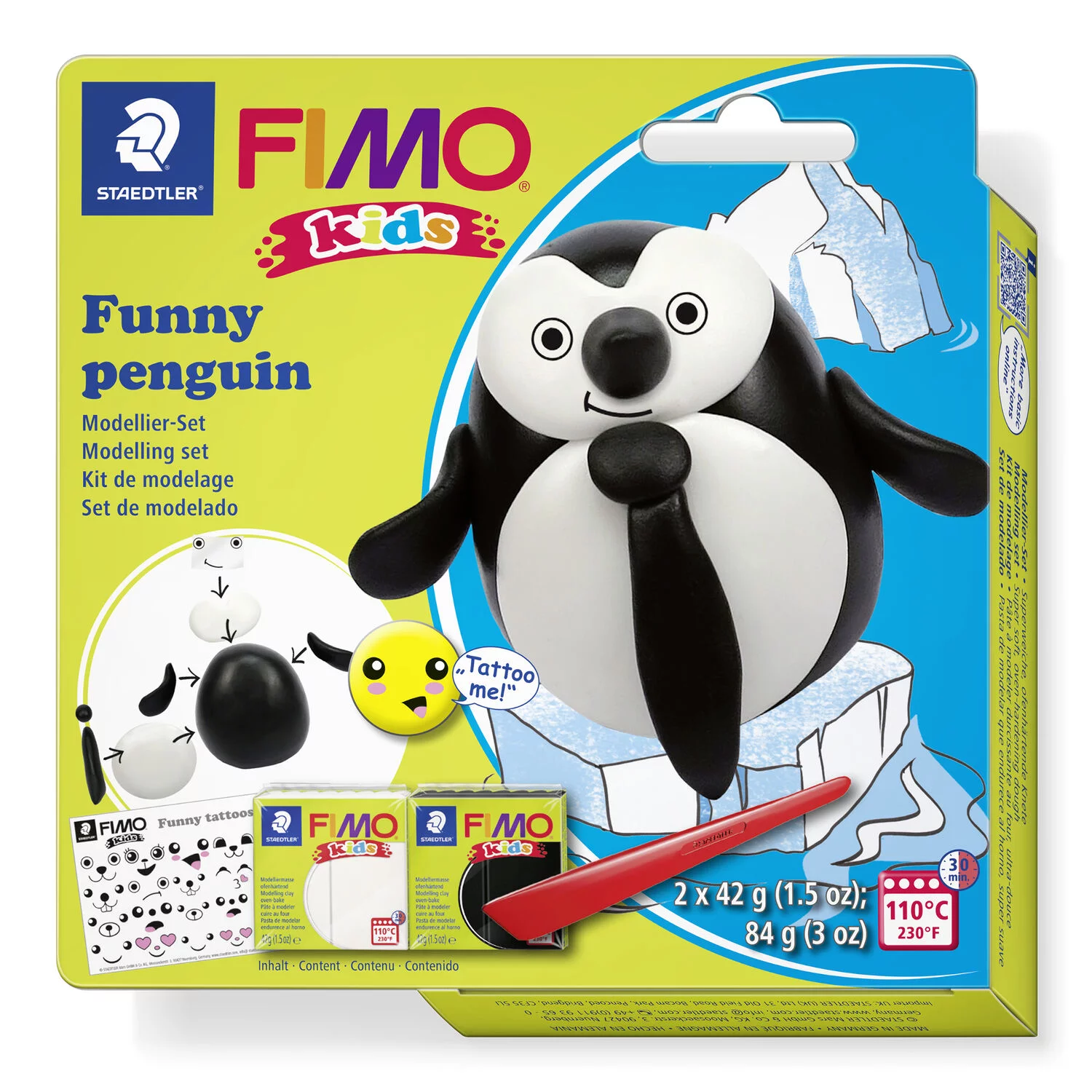 STAEDTLER 8035 18 - Fimo kids Set FUNNY Pinguin - ofenhärtende Modelliermasse, 2x42g