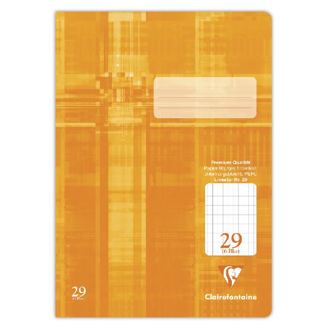 CLAIREFONTAINE Schulheft DIN A4, 16 Blatt, 90g, Lineatur 29 durchgehend rautiert 5x9mm - Orange