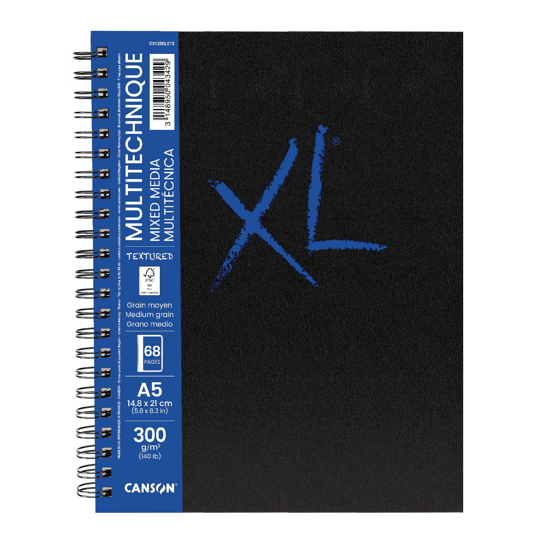 CANSON XL Mix Media (Mischtechniken) Buch, Hochformat, spiralgeb., DIN A5, 40 Blatt, 300 g/m², weiß