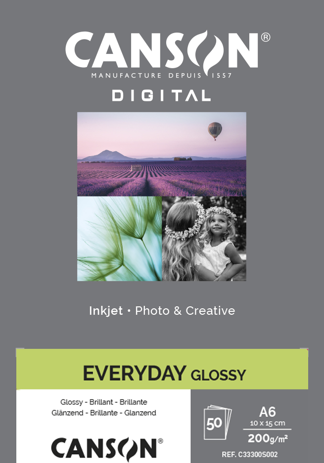 CANSON Digital Everyday Gloss Fotopapier Inkjet, A6 10,2 x 12,5 cm (50 Bogen ), 200 g, weiß - glänzend