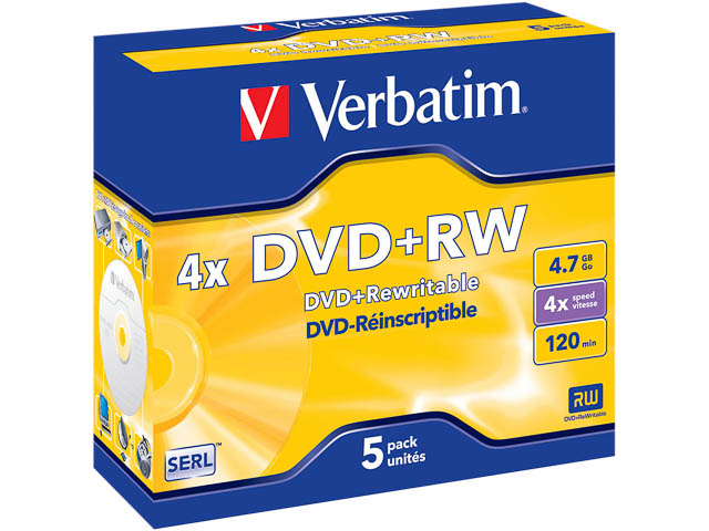 VERBATIM DVD+RW 4.7GB 4X (5Stk) JC JEWEL CASE DATALIFEPLUS - 43229
