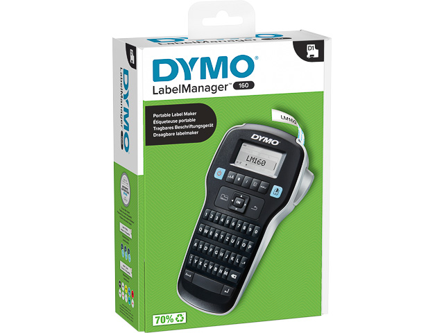 DYMO LabelManager 160 Tragbares Beschriftungsgerät | QWERTZ Tastatur & Einfache Textbearbeitung | für D1 Etiketten in 6, 9 und 12mm Breite - 2174611