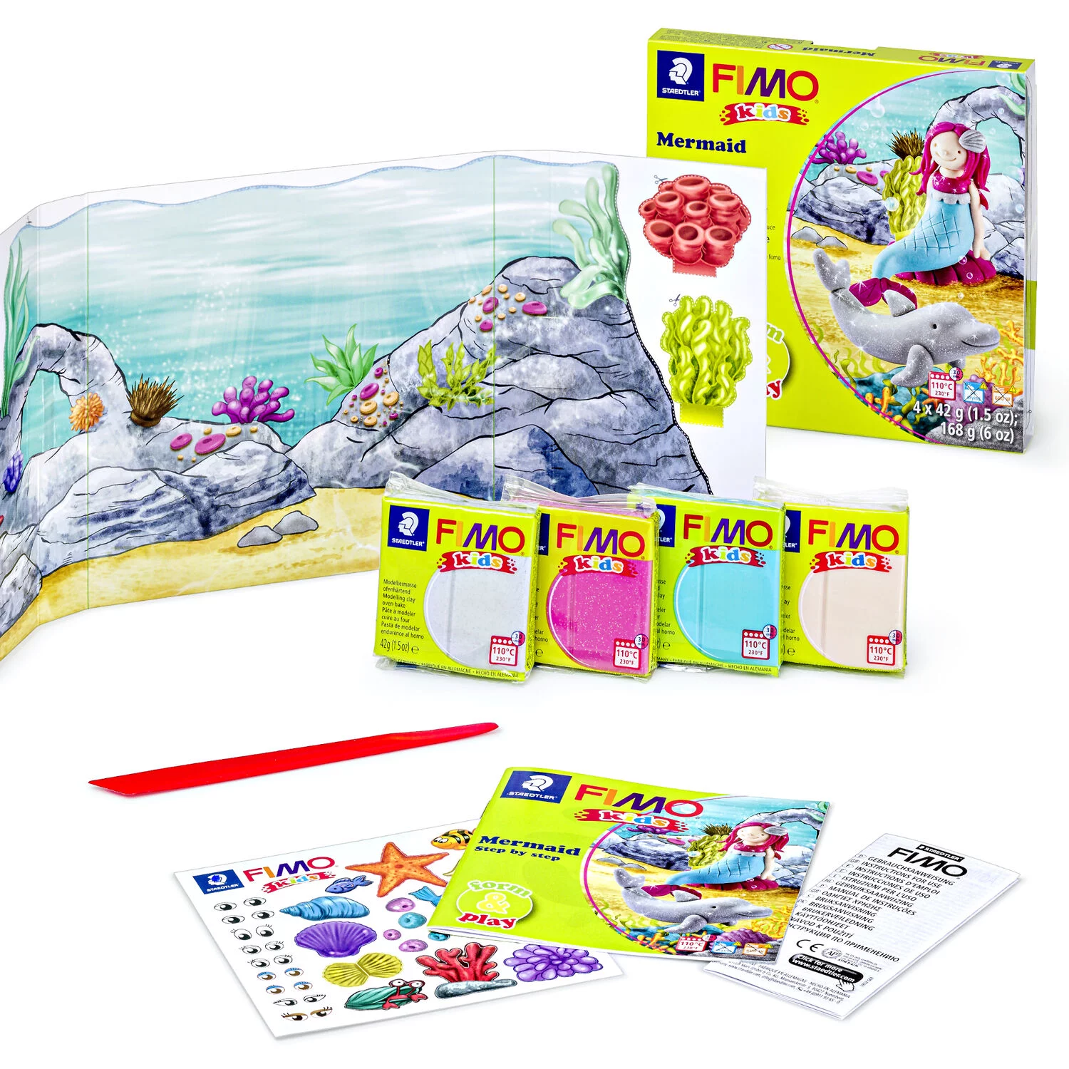 STAEDTLER 8034 12 LY - Fimo kids Set Mermaid - ofenhärtende Modelliermasse, 4x42g