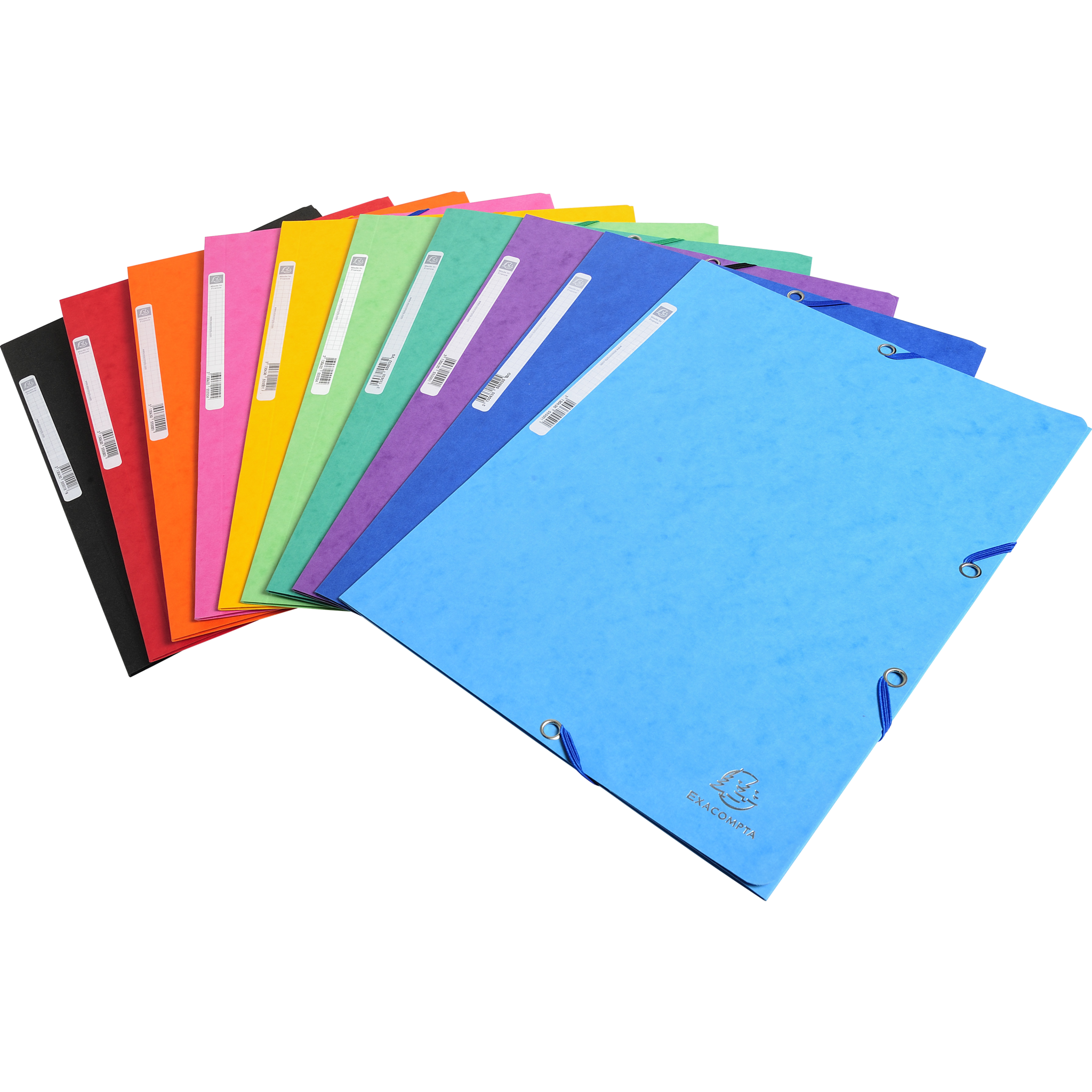 EXACOMPTA Sammelmappe mit Gummizug, 3 Klappen und Etikett aus Colorspan-Karton 400g für Format DIN A4 - Farben sortiert
