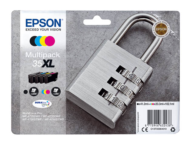 EPSON 35XL WF TINTE (4) CMYK HC 1x2600/3x1900S 1x41,2/3x20,3ml - C13T35964010