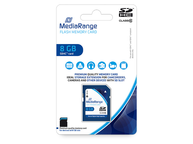 MediaRange SDHC Speicherkarte 8GB - Class 10, Lesegeschwindigkeit bis 15 MB/s - MR962
