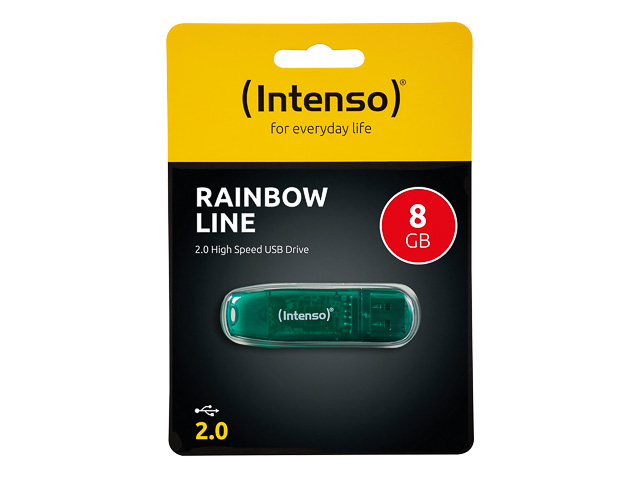 INTENSO RAINBOW LINE USB STICK 8GB 28MB/S USB 2.0 GRUEN - 3502460