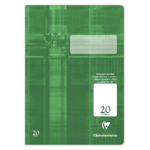 CLAIREFONTAINE Schulheft DIN A4, 32 Blatt, 90g, Lineatur 20 blanko - Grün