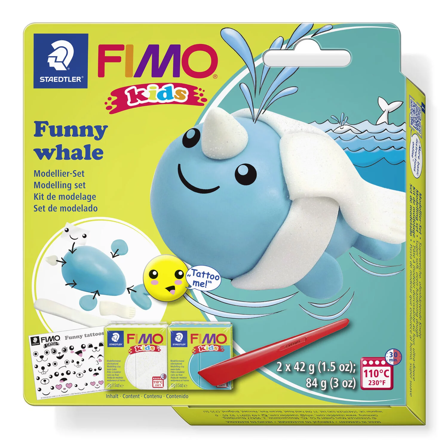 STAEDTLER 8035 21 - Fimo kids Set FUNNY Whale - ofenhärtende Modelliermasse, 2x42g