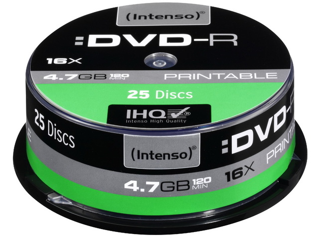 INTENSO DVD-R 4.7GB 16X IW (25Stk) CB CAKE BOX INKJET PRINTABLE - 4801154