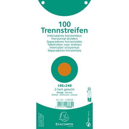 EXACOMPTA 100 Trennstreifen, 2-fach gelocht, Premium-Karton 180g, einfarbig, 105x240mm - Orange