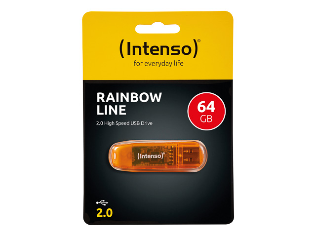 INTENSO RAINBOW LINE USB STICK 64GB 28MB/S USB 2.0 ORANGE - 3502490