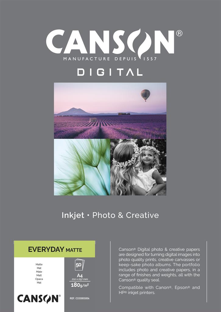 CANSON Digital Everyday Matt Fotopapier Inkjet, A4 - 21 x 29,7 cm (50 Bogen), 180 g, weiß