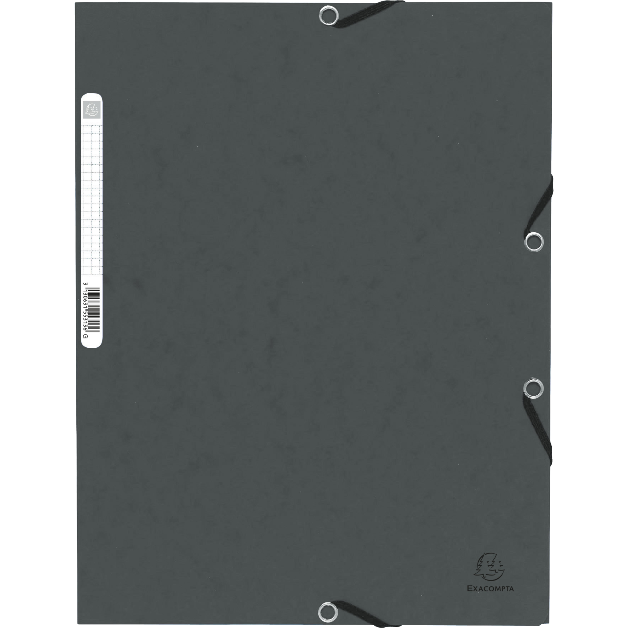 EXACOMPTA Sammelmappe mit Gummizug und 3 Klappen aus Colorspan-Karton 355g/qm, für Format DIN A4 - Grau