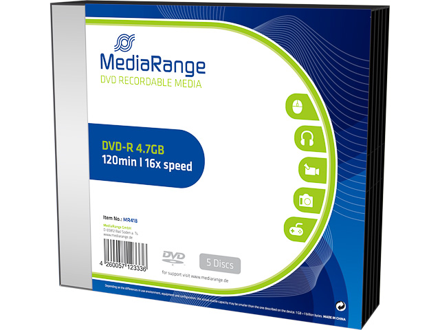 MEDIARANGE DVD-R 4.7GB 16X (5Stk) SC SLIM CASE - MR418