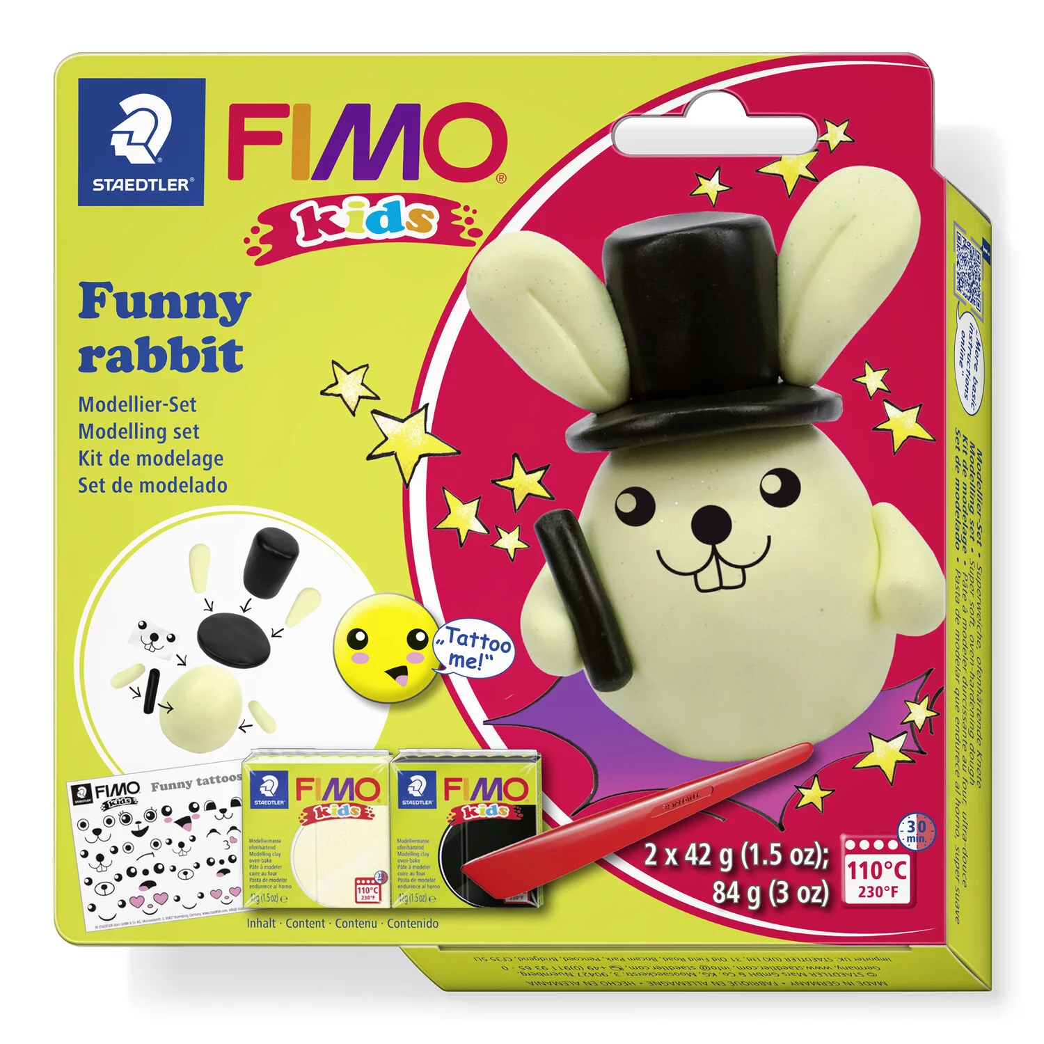 STAEDTLER 8035 20 - Fimo kids Set FUNNY Rabbit / Hase - ofenhärtende Modelliermasse, 2x42g