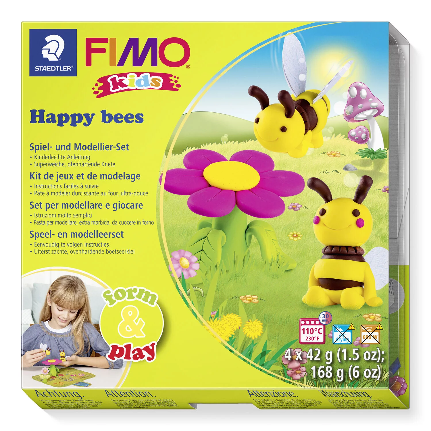 STAEDTLER 8034 27 LY - Fimo kids Set Happy bees - ofenhärtende Modelliermasse, 4x42g