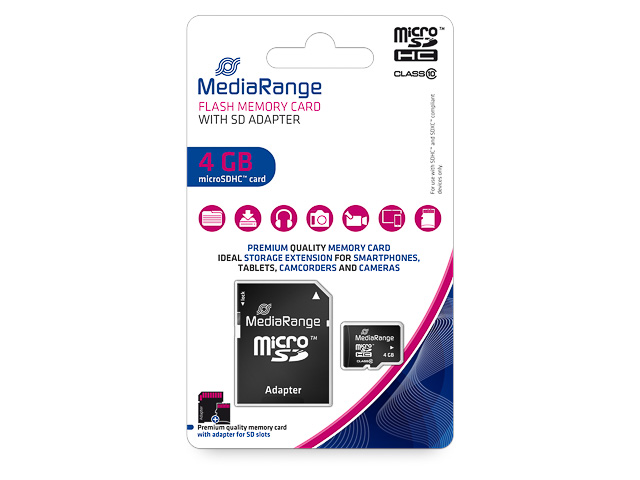 MEDIARANGE MICRO SDHC KARTE 4GB KLASSE 10 MIT ADAPTER - MR956