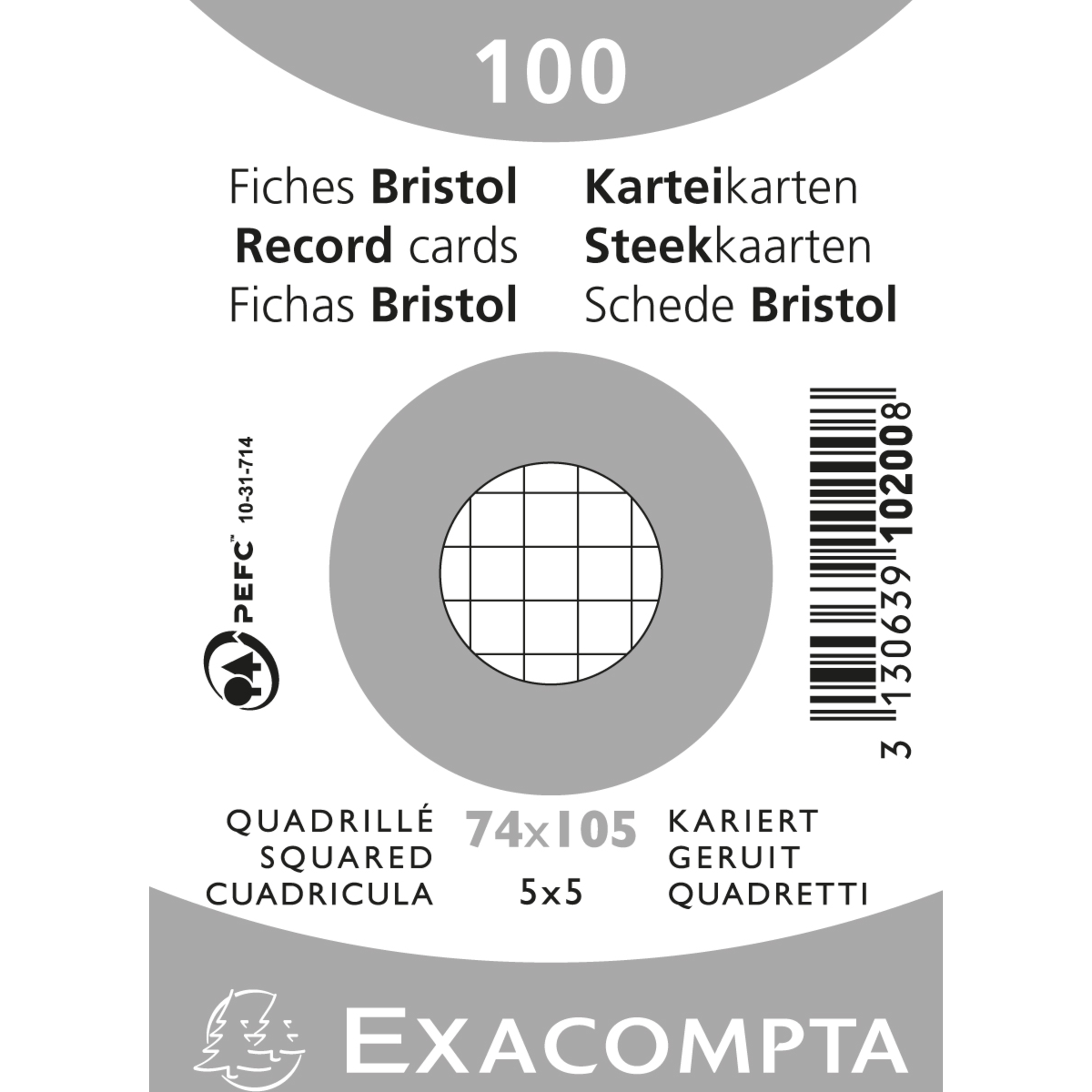 EXACOMPTA Karteikarten A7 kariert, 100 Stück eingeschweißt - Weiß