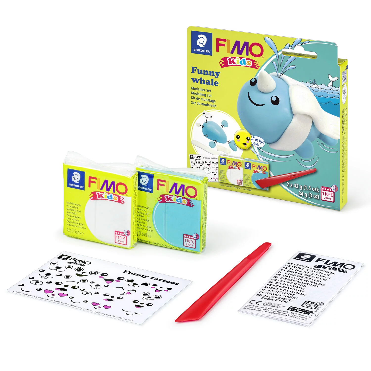 STAEDTLER 8035 21 - Fimo kids Set FUNNY Whale - ofenhärtende Modelliermasse, 2x42g