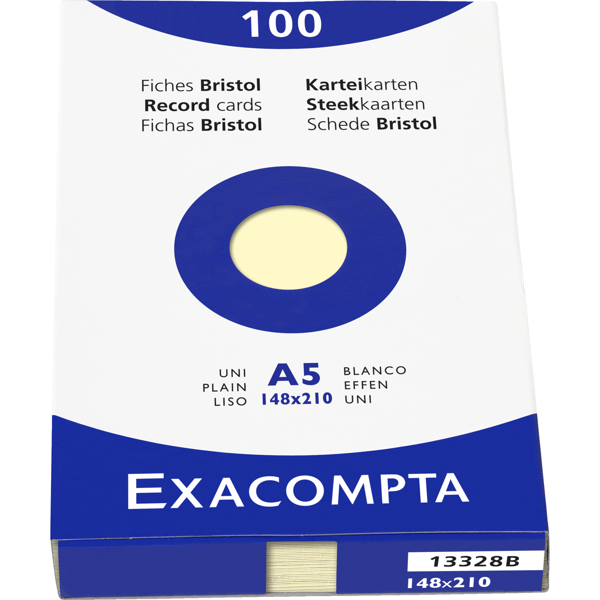 EXACOMPTA Karteikarten A5 blanko, 148x210mm, Faltschachtel mit 100 Stück - Gelb