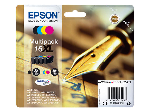 EPSON 16XL Multipack WF TINTE (4) CMYK HC 1x500/3x450S 1x12,9/3x6,5 ml - C13T16364012