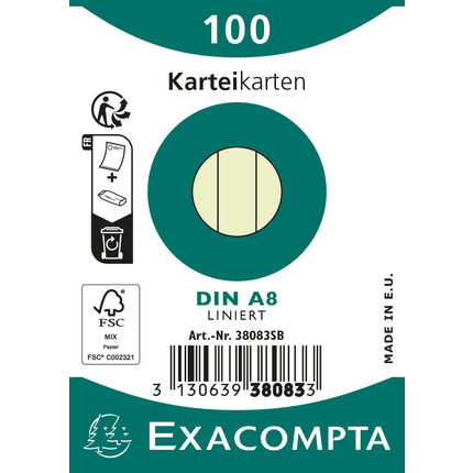 EXACOMPTA Karteikarten A8 liniert, 100 Stück eingeschweißt - Grün