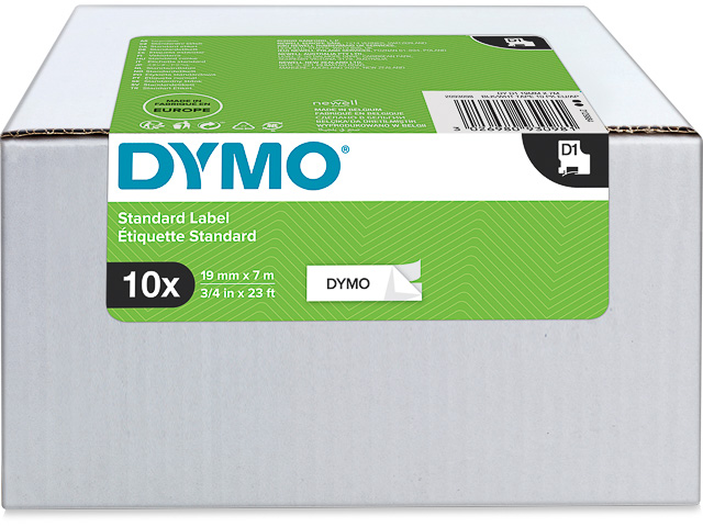 DYMO D1 - 10 Stk Etikettenkassetten - 19MM (10) SCHWARZ-WEISS SCHRIFTBAND 7m SELBSTKLEBEND - 2093098