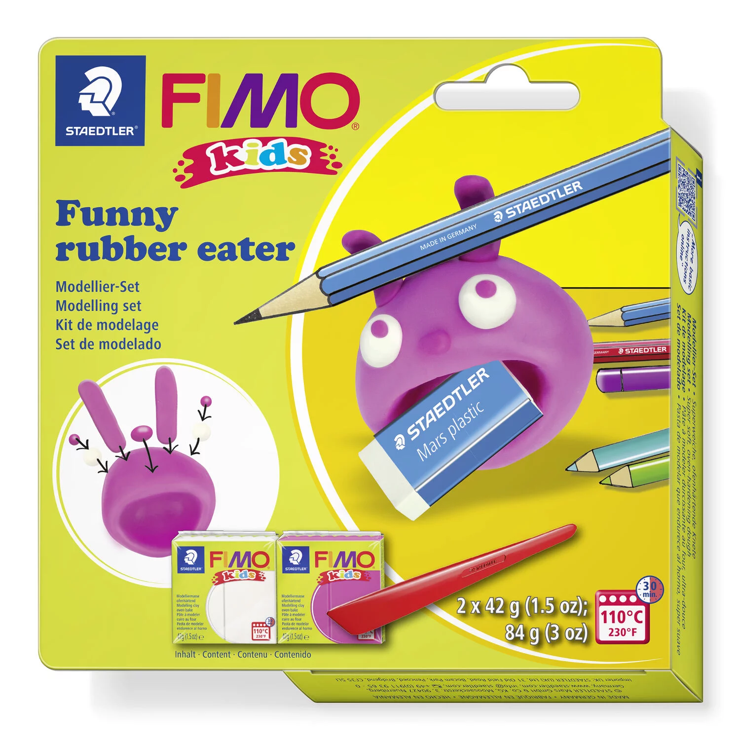 STAEDTLER 8035 23 - Fimo kids Set FUNNY rubber eater - ofenhärtende Modelliermasse, 2x42g