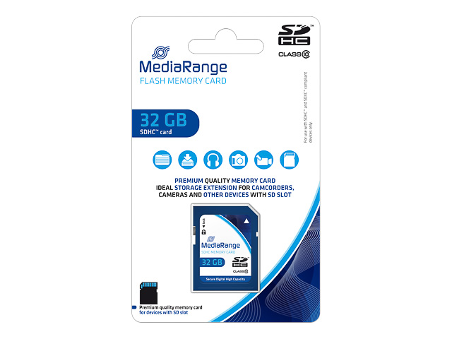 MediaRange SDHC Speicherkarte 32GB - Class 10, Lesegeschwindigkeit bis 45 MB/s - MR964