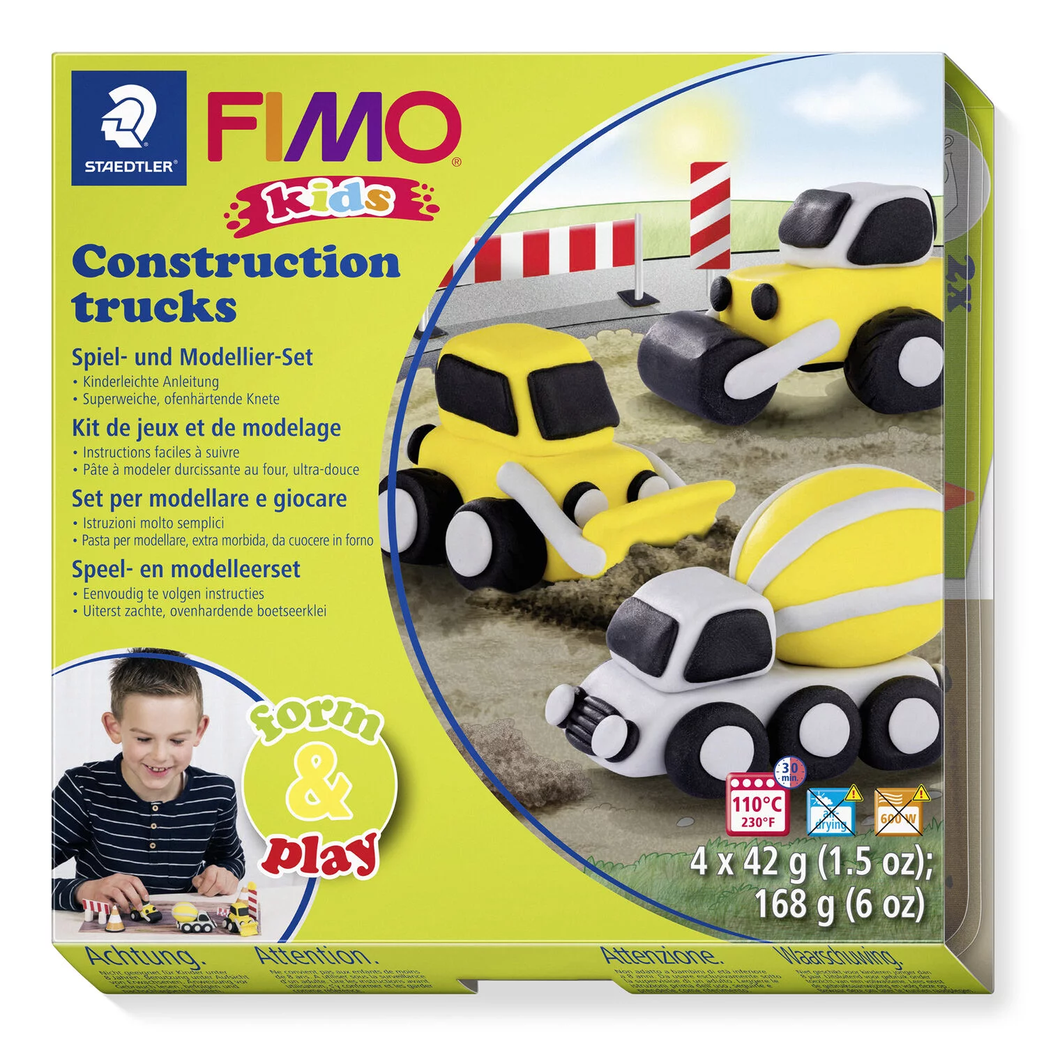 STAEDTLER 8034 30 LY - Fimo kids Set Construction Trucks - ofenhärtende Modelliermasse, 4x42g
