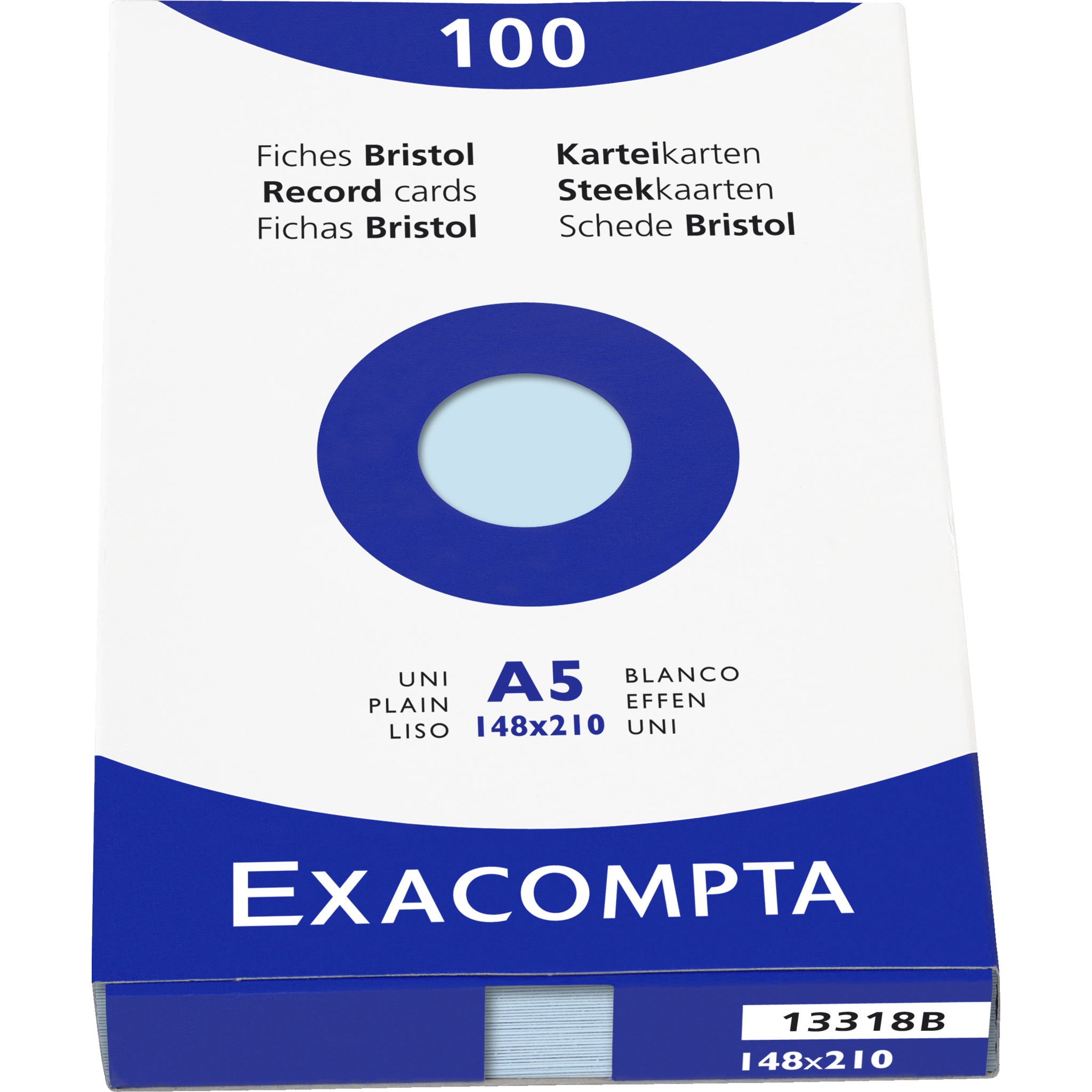 EXACOMPTA Karteikarten A5 blanko, 148x210mm, Faltschachtel mit 100 Stück - Himmelblau