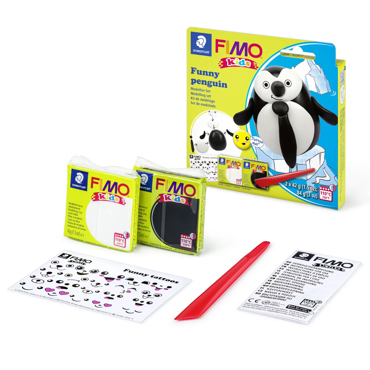 STAEDTLER 8035 18 - Fimo kids Set FUNNY Pinguin - ofenhärtende Modelliermasse, 2x42g